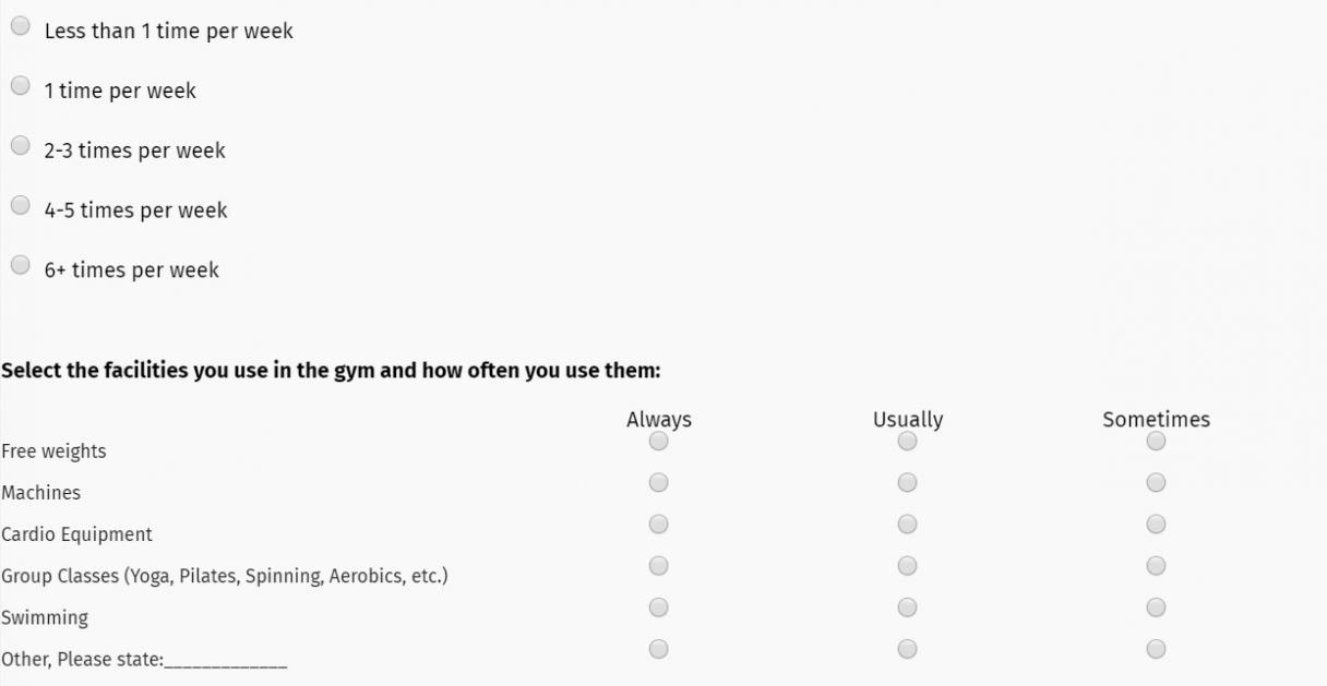 Fitness goal assessment survey