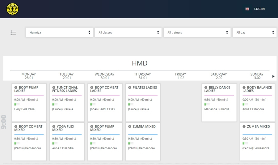 Golds Gym timetable