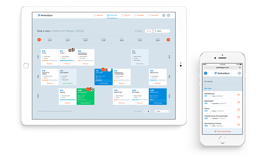 Example of PerfectGym class booking function on POS system